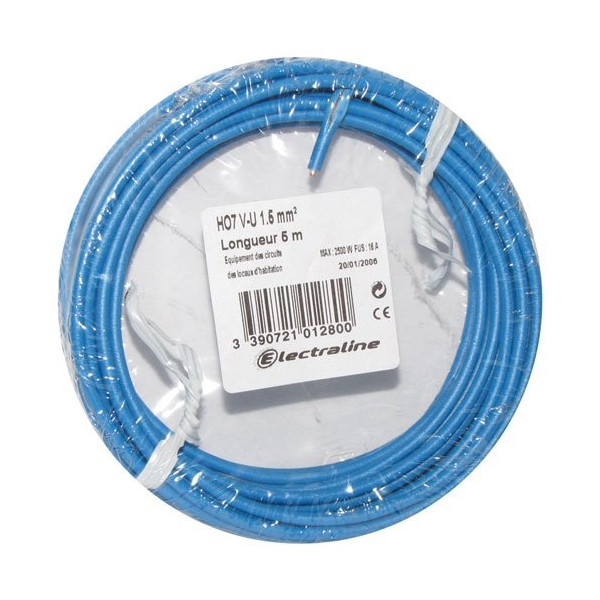 ELECTRALINE - Câble h07vu 1x1.5 10m bleu couronne 60101015b
