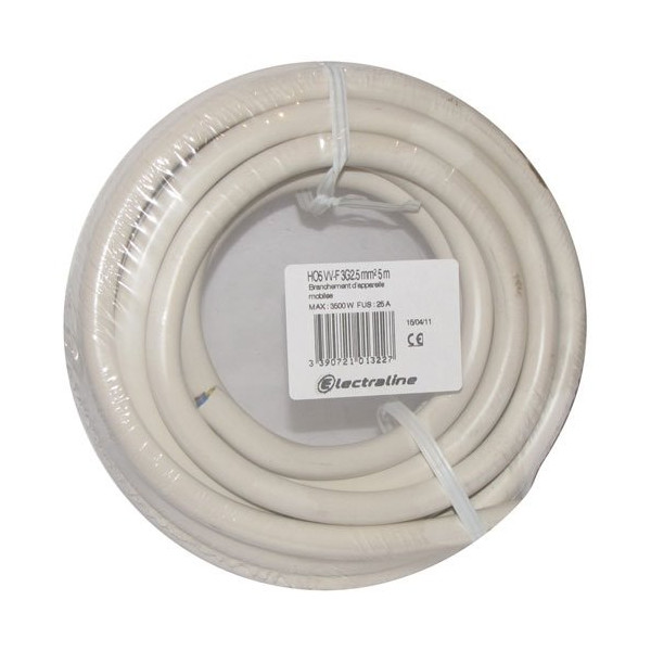 ELECTRALINE - Câble h05vvf 3x2.5 5m blanc s/film
