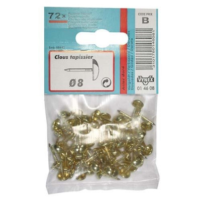 CLOU TAPISSIER ACIER DORE 8MM X72P SC (Vendu par 1)