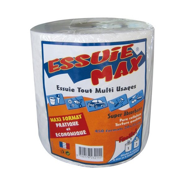 ESSUIE MAX - Essuie max gaufre colle blanc bobine 450f h733
