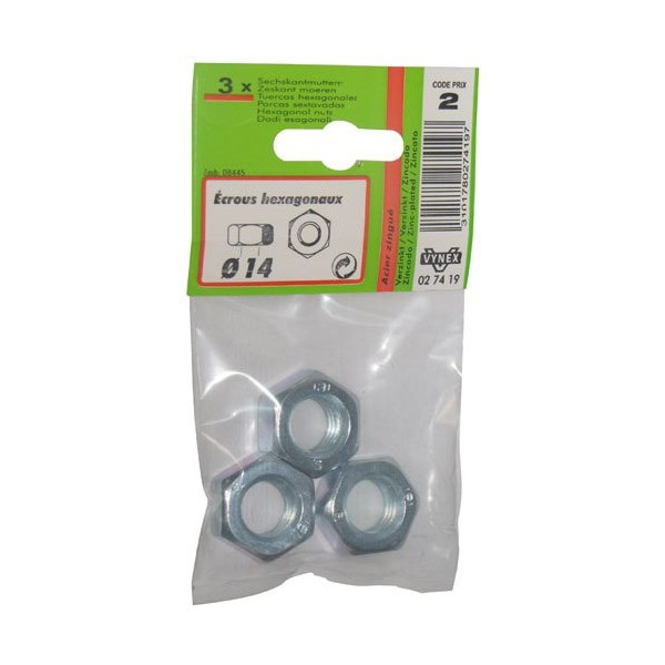 VYNEX - Ecrou 6 pans d.14mm  az x3 en sachet