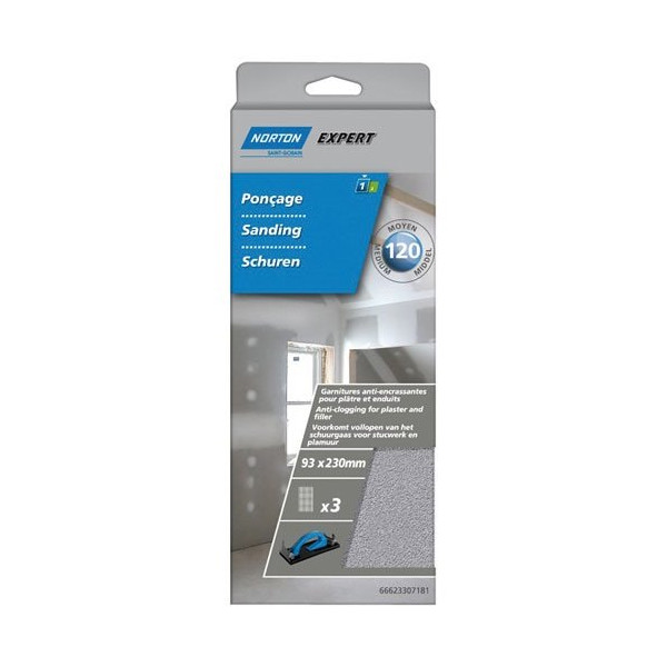 NORTON - Patins spécial plâtre 93x230mm grain 120 par 3