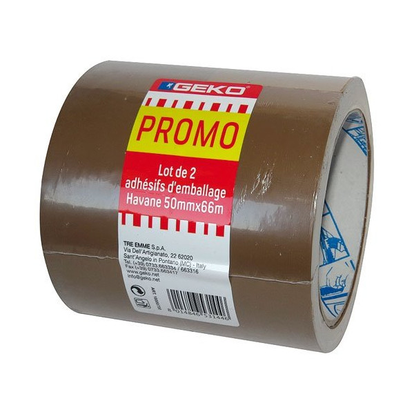 GEKO - Adhésif emballage havane promo 50mmx66m lot de 2
