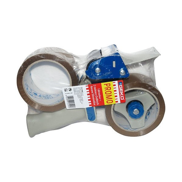 GEKO - Pack promo dérouleur +2 rouleaux adhésif emballage standard
