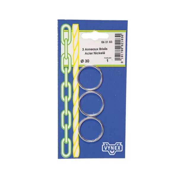VYNEX - Anneau brisé nickelé d.30mm blister de 3.