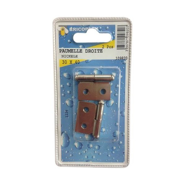 BRICOPACK - Paumelle nickelee 30x40 droite blister