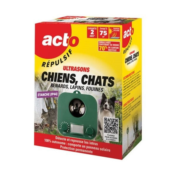 ACTO - Retro repulsif ultrason chiens chats photovoltaique