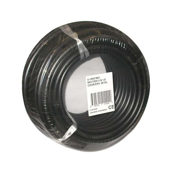 ELECTRALINE - Câble rigide R2V U1000 3G1.5 25m noir