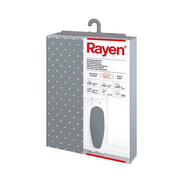 RAYEN - Housse pour table à repasser 130 x 47 cm - Gris & Pois blancs