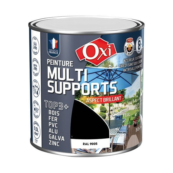 OXI - Peinture top 3 bois fer pvc 500ml noir brillant ral9005