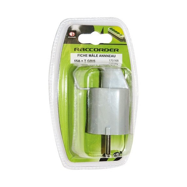 EVOE - Fiche mâle anneua 10/16A + T gris