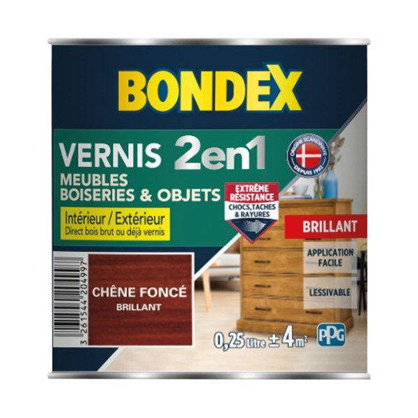 BONDEX - Vernis chêne foncé brillant 0.25l