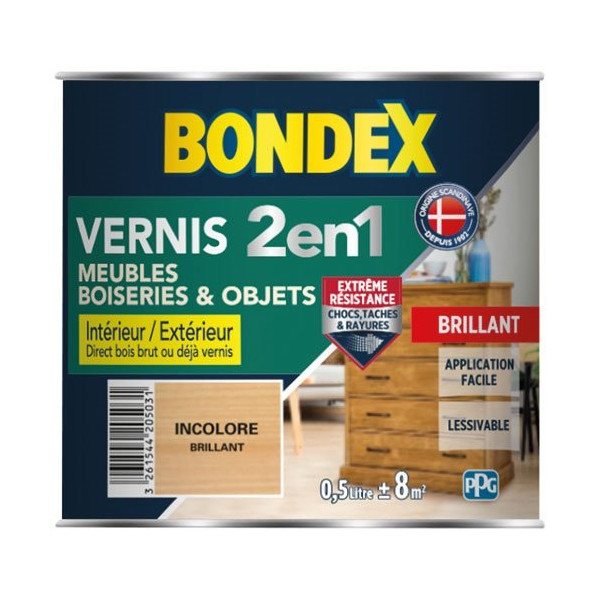 BONDEX - vernis incolore brillant 0.5l +ou- 6m2