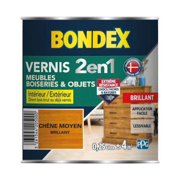 BONDEX - Vernis chêne moyen brillant 250ml
