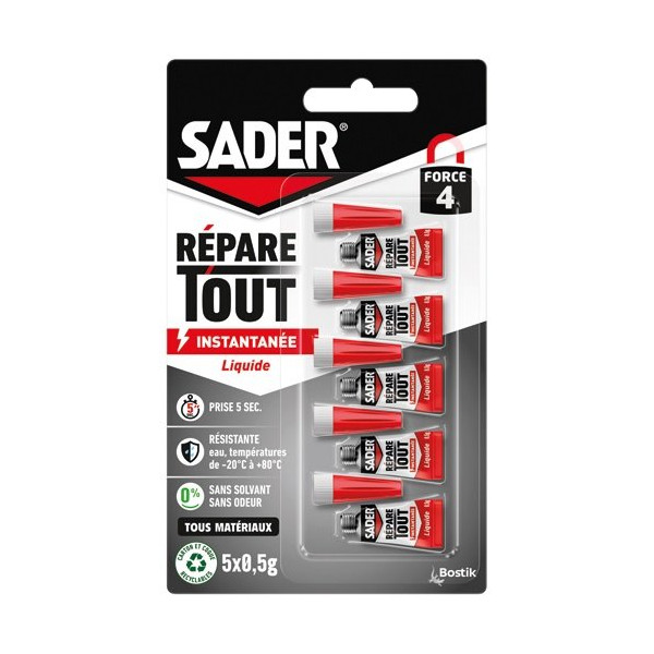 SADER - Colle Fix & Glue liquide  - répare tout - transparent - 5x0,5g