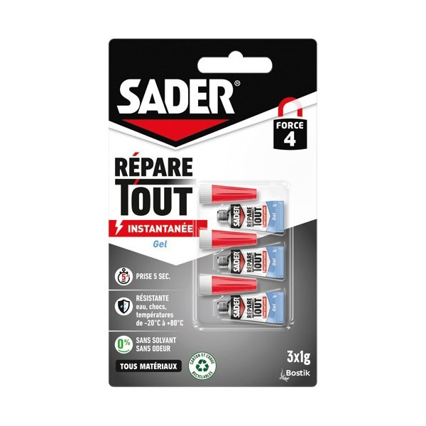 SADER - Colle Fix & Glue gel - répare tout - transparent - 3x1g
