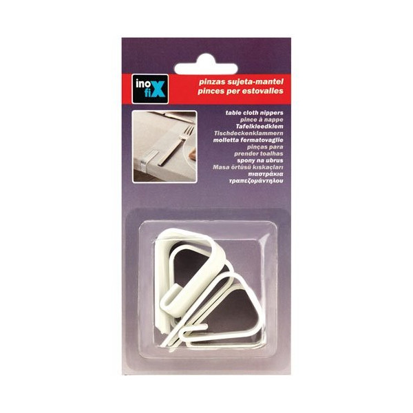 INOFIX - Pince nappe plastique blanc par 4 en blister