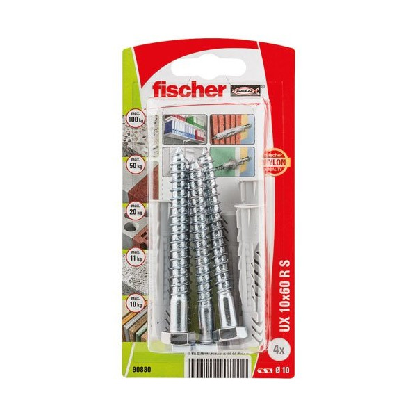 FISCHER - Cheville multimat ux 10x60 rs blister x4