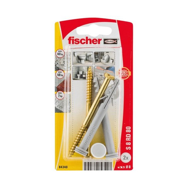 FISCHER - Fixations wc/bidets au sol s 8 rd blister x2