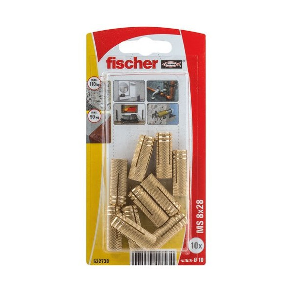 FISCHER - Cheville ms 8x28 laiton blister de 10