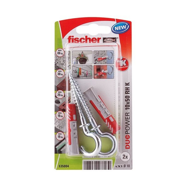 FISCHER - Cheville duopower 10x50 crochet rond blister de 2