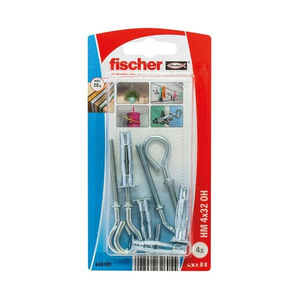 FISCHER - Cheville corps creux piton hm4x32 blister de 4