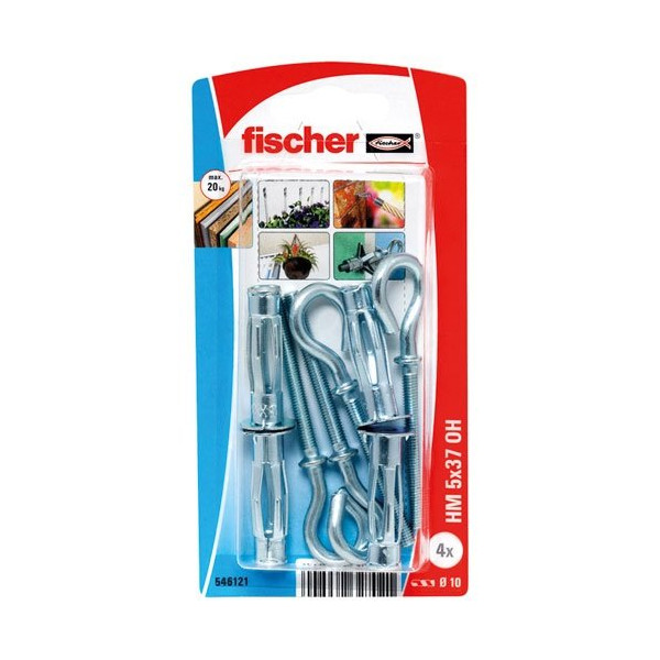 FISCHER - Cheville corps creux piton hm5x37 x4 blister de 4