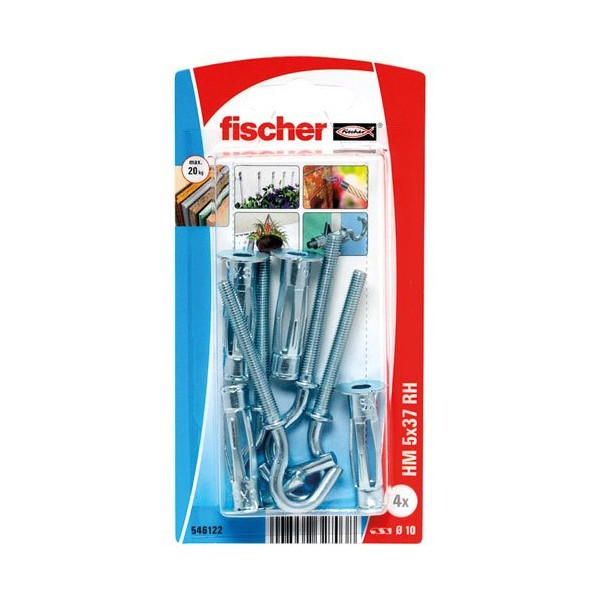 FISCHER - Cheville corps creux crochet hm5x37 blister de 4