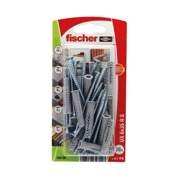 FISCHER - Cheville multimat ux 6x35rs blister de 20