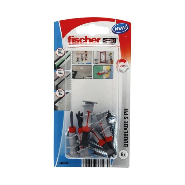 FISCHER - Cheville duoblade avec vis tête ronde blister de 6