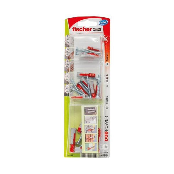 FISCHER - Assortiment cheville + vis duopower ass 5x25/6x30/8x41
