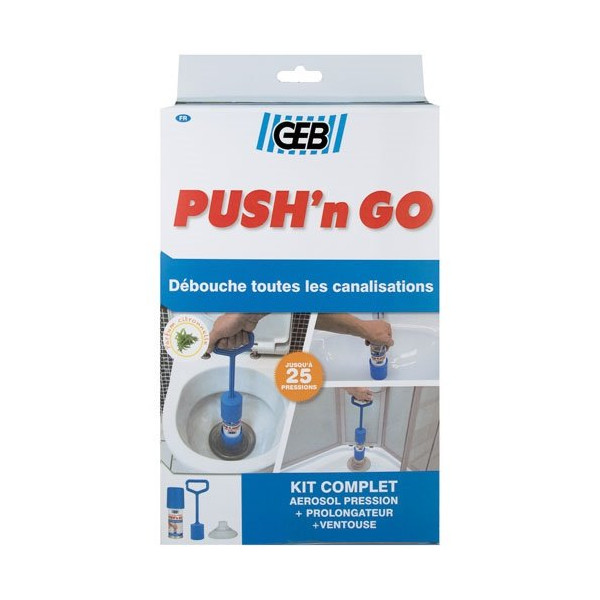 GEB - Kit déboucheur push n go ventouse + prolongateur