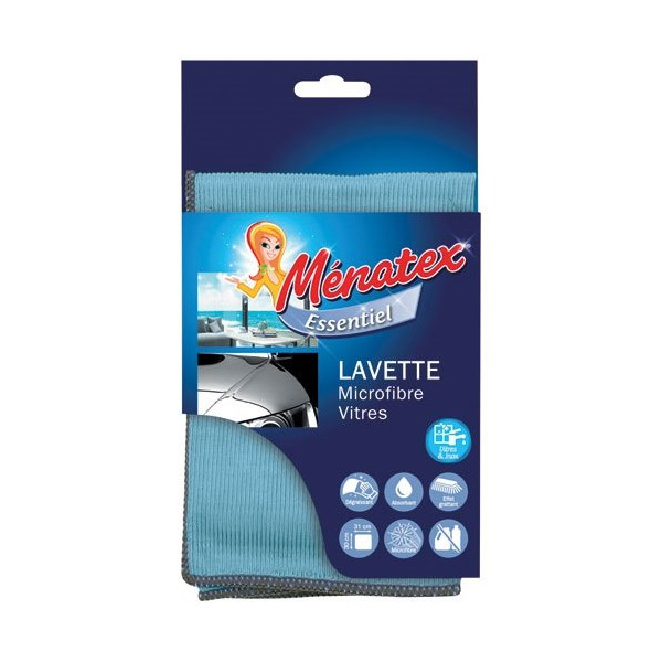 MENATEX - lavette microfibre vitre double face 30x31cm