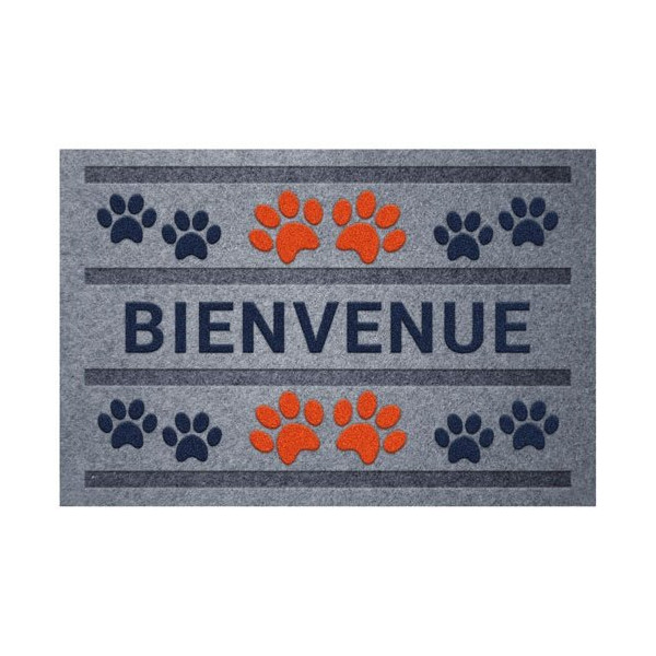 IDMAT - Tapis flocke estampes bienvenue patteS rouge bleu 40x60cm