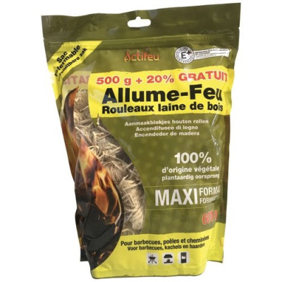 ALLUME FEU LAINE DE BOIS 500G +20% GRA (Vendu par 1)