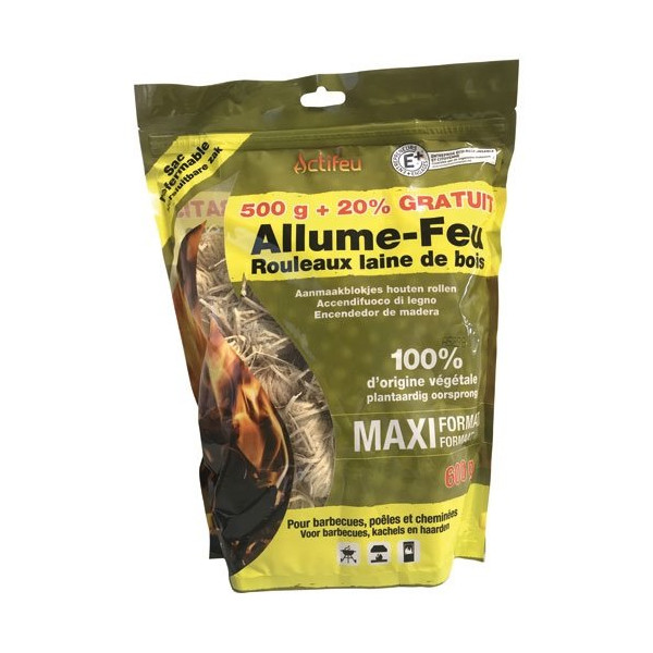 ACTIFEU - Allume-feux laine de bois écologique 500 g + 20 % gratuit