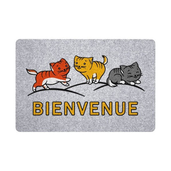 IDMAT - Tapis greyflock chats bienvenue 40x60cm