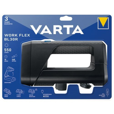 Varta Work Flex, Lampe torche, Noir, boutons, IPX4, Chargement, LED