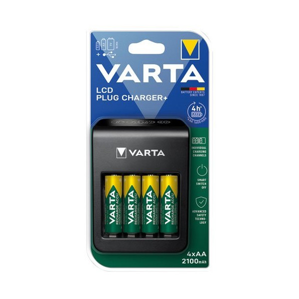 VARTA - Chargeur fente unique AA, AAA, 9v, usb ecran lcd power 2100