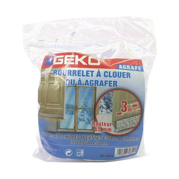 GEKO - Joint à clouer ou agrafer 65mmx3m blanc