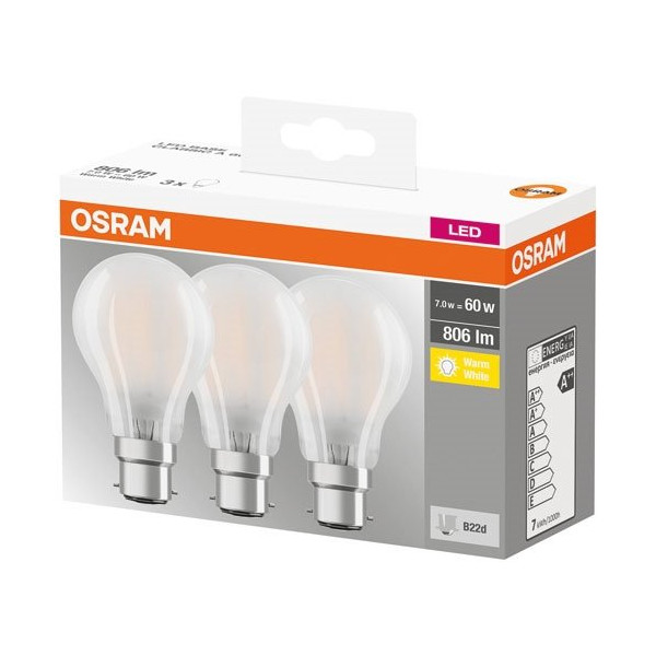 OSRAM - Led standard full glass 7W B22 blanc chaud boite de 3