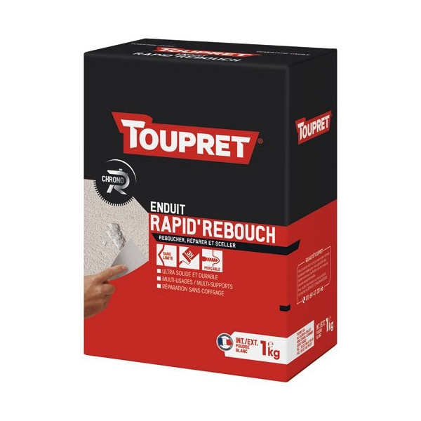 TOUPRET - Enduit rapide de rebouchage poudre 1kg INT/EXT+spatule incl