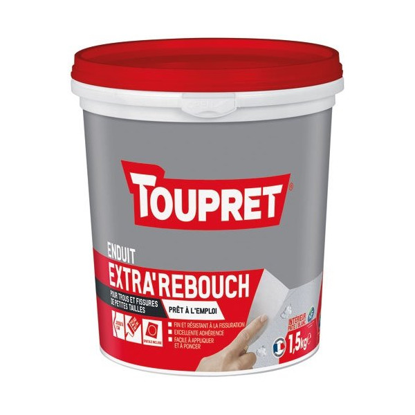 TOUPRET - Enduit de rebouchage intérieur - Blanc - 1,5 Kg + 1 spatule incluse