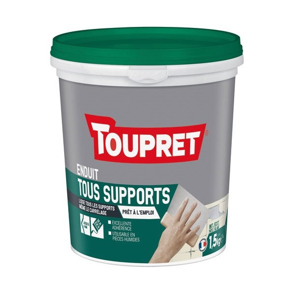 TOUPRET - Enduit tous supports intérieur extérieur - Blanc - 1,5 Kg