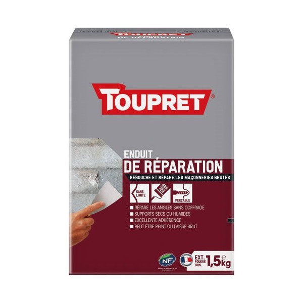 TOUPRET - Enduit de réparation extérieur poudre 1.5kg gris