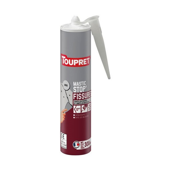 TOUPRET - Mastic stop fissure intérieur extérieur ton gris 300g