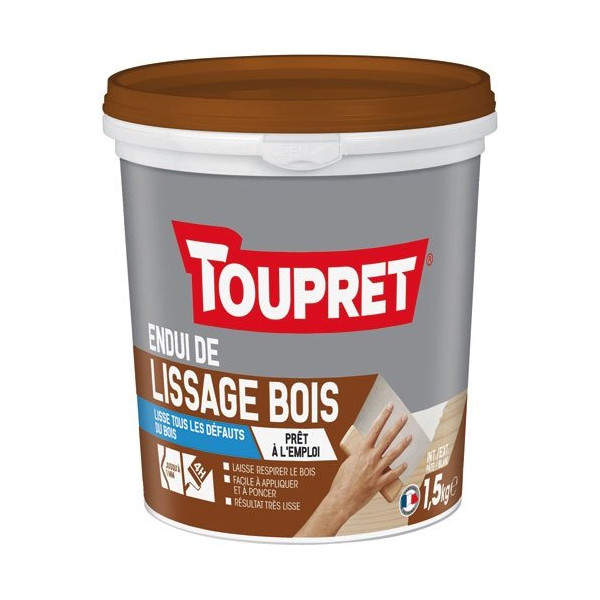 TOUPRET - Enduit lissage bois pâte intérieur extérieur 1.5kg blanc