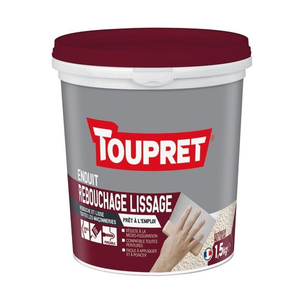 TOUPRET - Enduit rebouchage lissage pâte extérieur 1.5kg + spatule