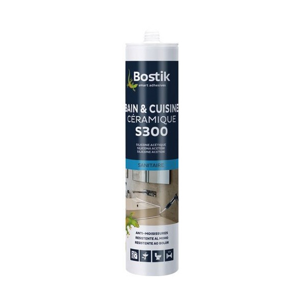 BOSTIK - Mastic bain cuisine céramique S300 blanc 300ml