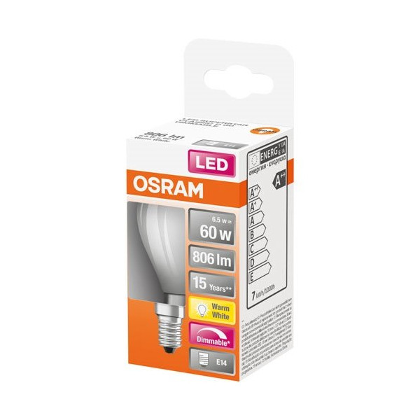 OSRAM - Led sphérique verre dépoli variable 6.5w e14 chaud bte 1